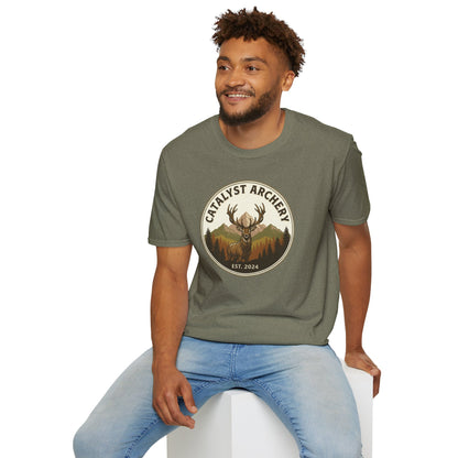 Catalyst Archery T-Shirt — Vintage Deer & Mountain Archery Logo