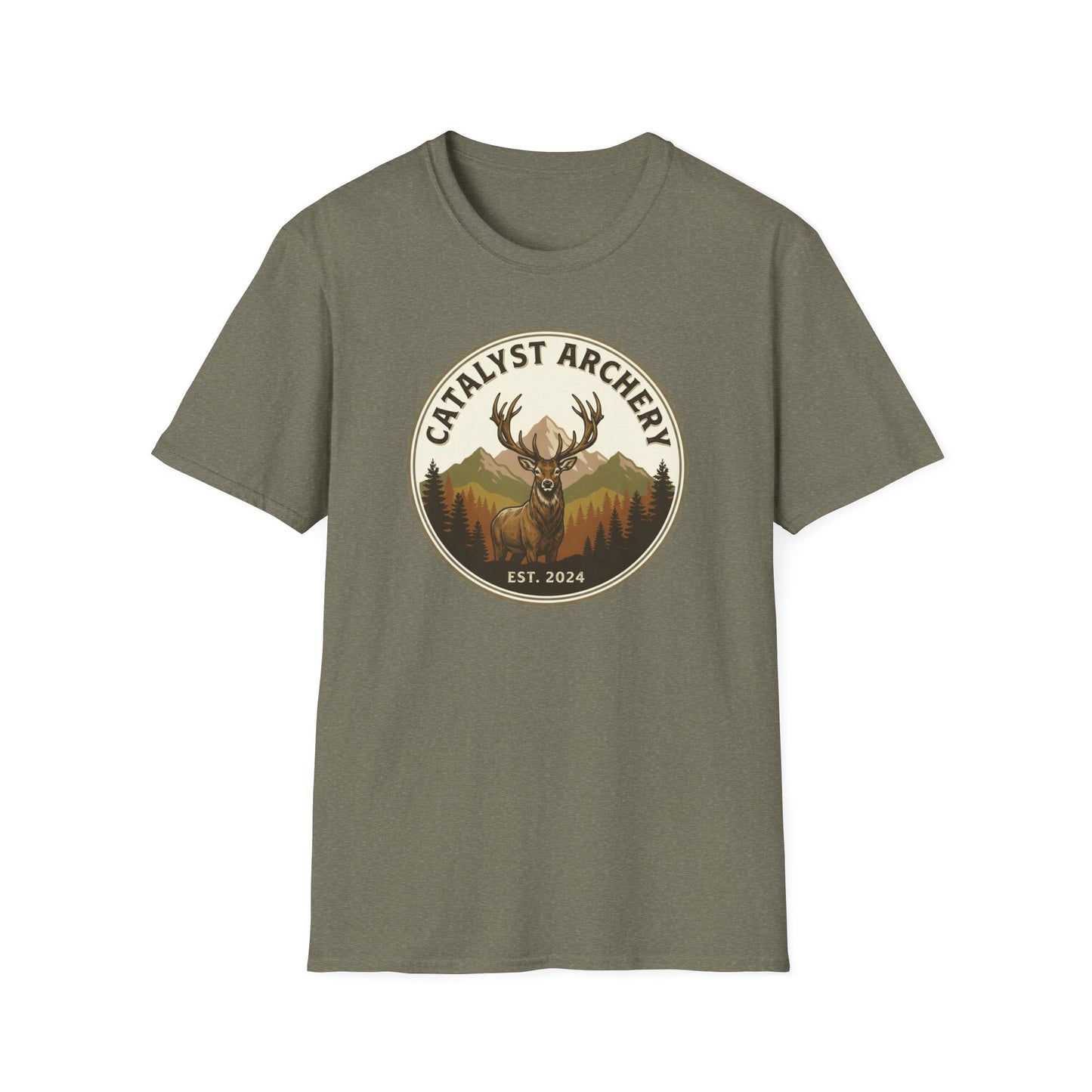 Catalyst Archery T-Shirt — Vintage Deer & Mountain Archery Logo