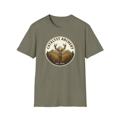 Catalyst Archery T-Shirt — Vintage Deer & Mountain Archery Logo