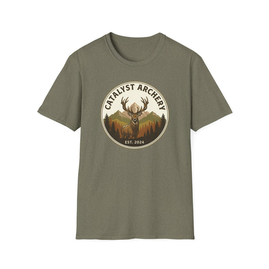 Catalyst Archery T-Shirt — Vintage Deer & Mountain Archery Logo