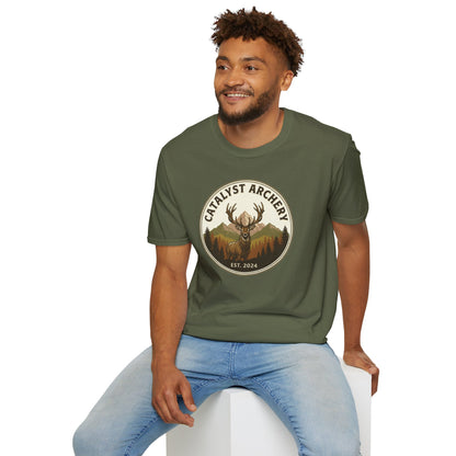 Catalyst Archery T-Shirt — Vintage Deer & Mountain Archery Logo