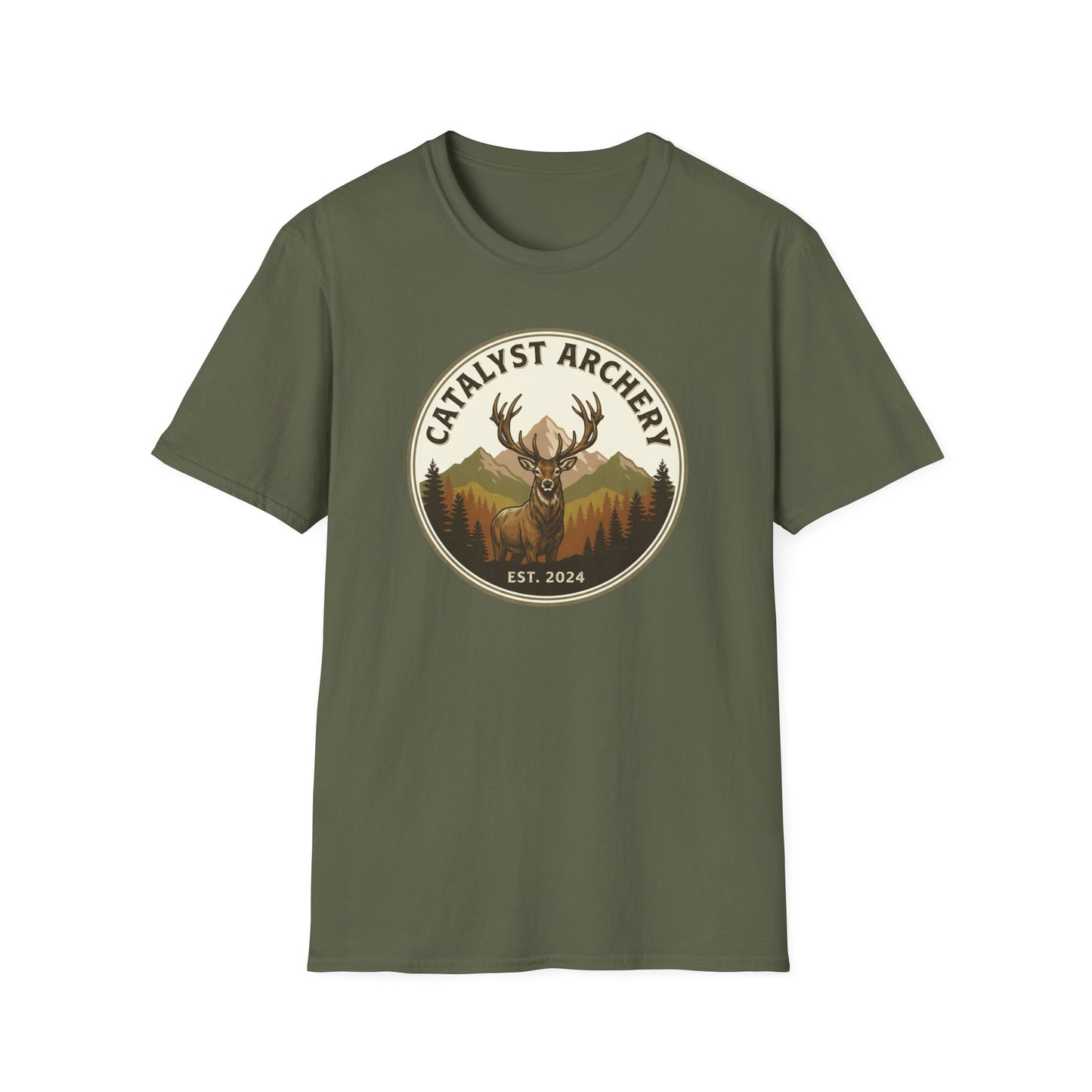 Catalyst Archery T-Shirt — Vintage Deer & Mountain Archery Logo